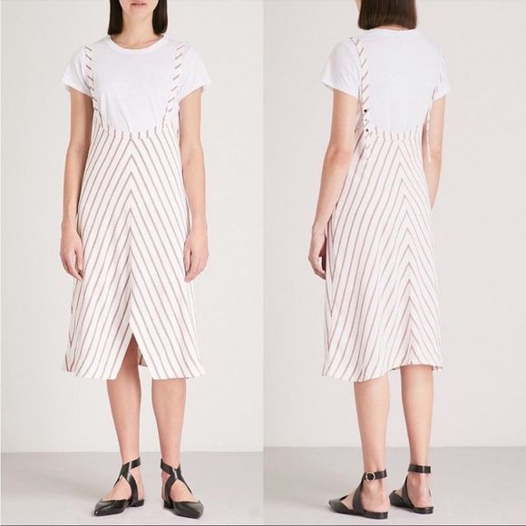 Maje Rabano Striped Suspender Midi Dress Small - Picture 1 of 13